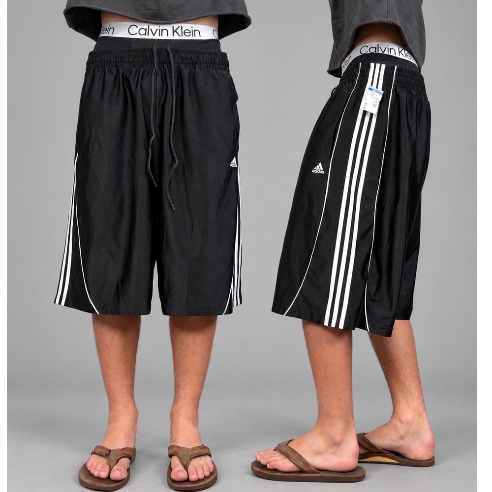 Vintage Adidas Basketball Dazzle Long Striped Shorts Black White 2XL Y2K Baggy